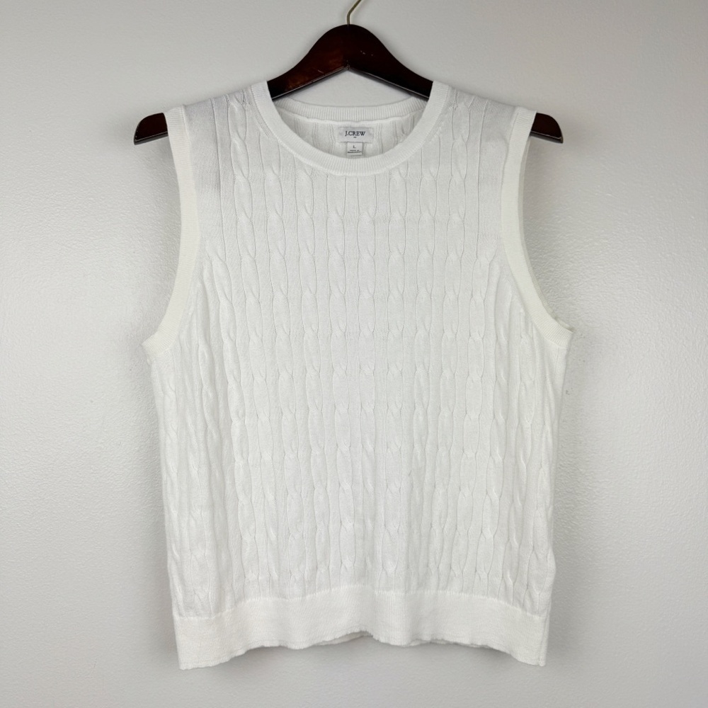 J. Crew Lightweight Cotton Cable Sleeveless Sweater Shell White Size L - Picture 2 of 5
